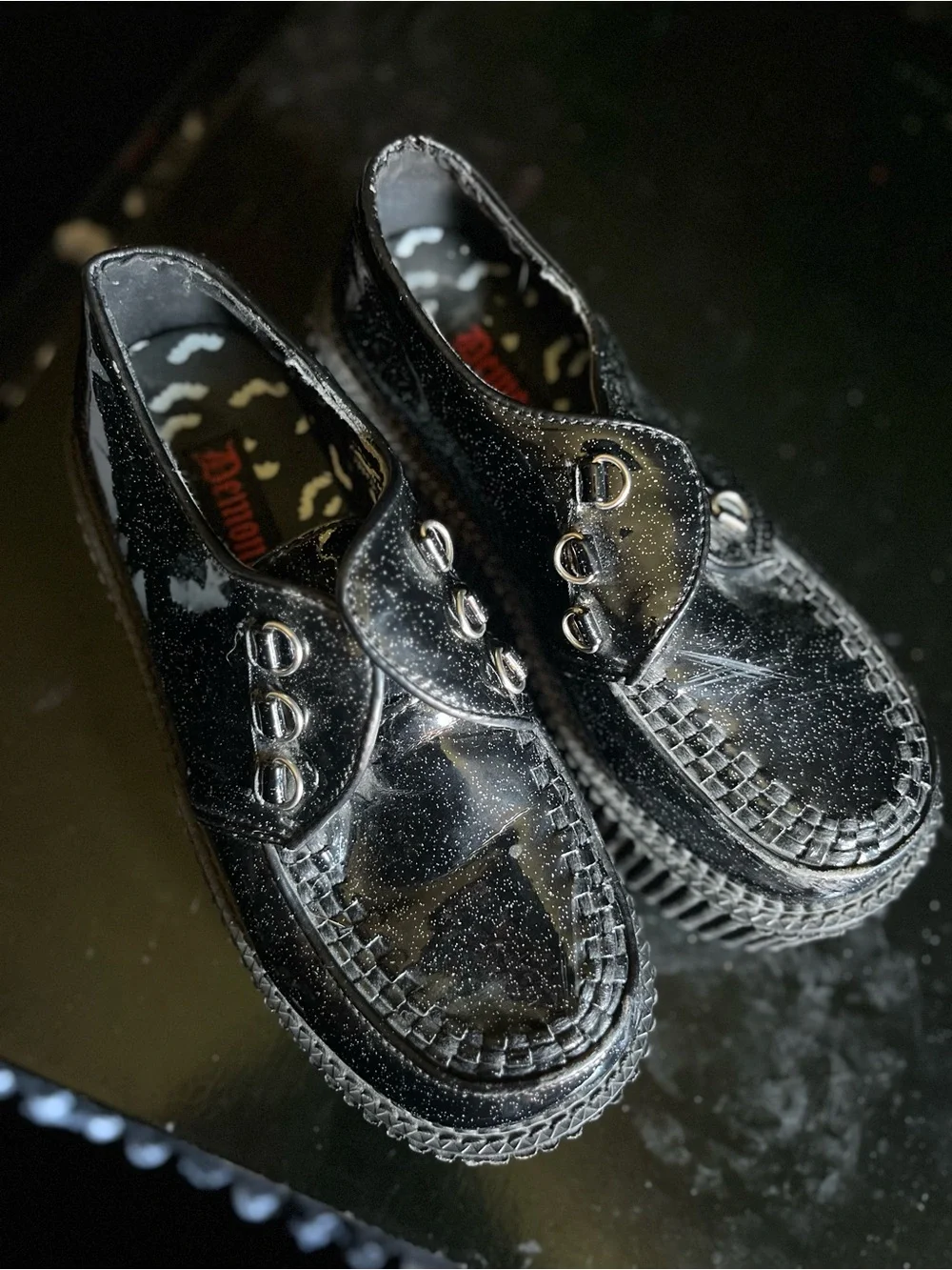 Black Gothic Platform Creepers with White Bats